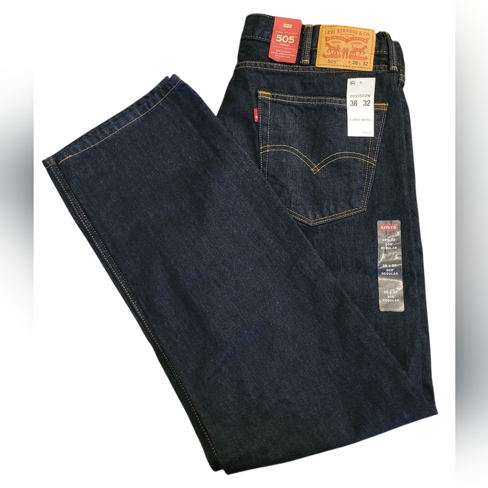 Levi's 505 Jeans Mens 38x32 Blank Red Tab Regular Straight Leg Blue Denim 2015